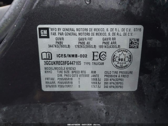 3GCUKREC8FG447165 Chevrolet Silverado 1500 1lt/2lt