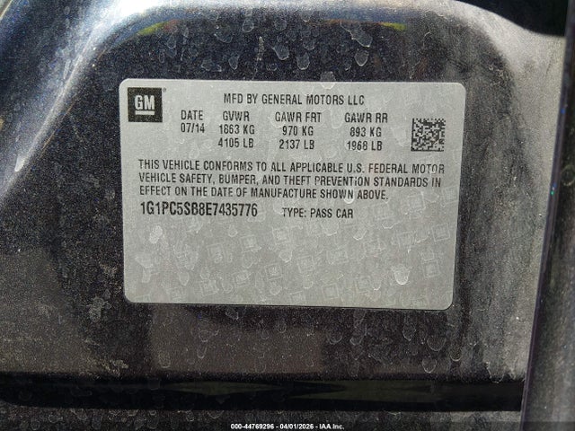 1G1PC5SB8E7435776 Chevrolet Cruze 1lt Auto