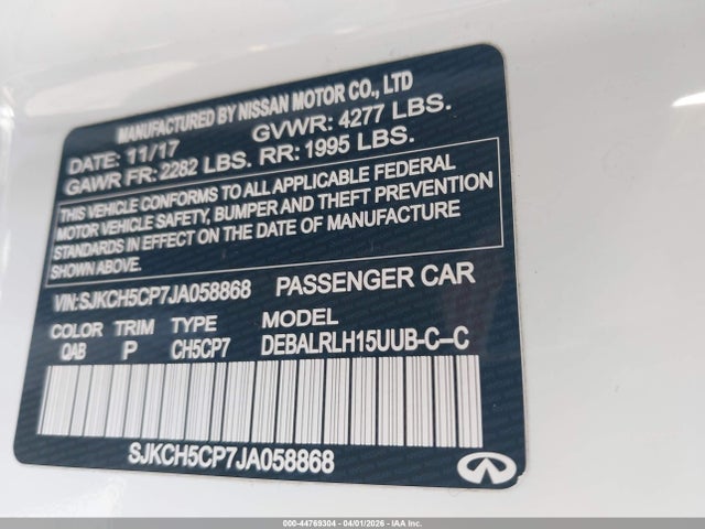 44769304 :رقم المزاد ، SJKCH5CP7JA058868 vin ، 2018 Infiniti Qx30 Premium مزاد بيع