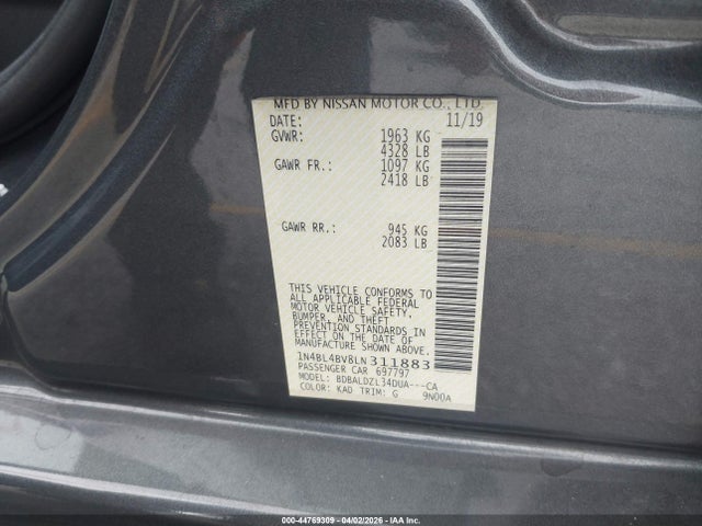 Продажа на аукционе авто 2020 Nissan Altima S Fwd, vin: 1N4BL4BV8LN311883, номер лота: 44769309