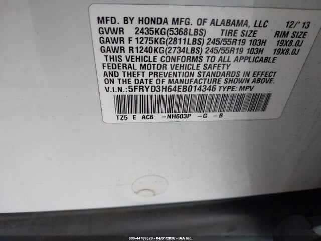 2014 Acura Mdx Technology Pkg W/entertainment Pkg მანქანა იყიდება აუქციონზე, vin: 5FRYD3H64EB014346, აუქციონის ნომერი: 44769320