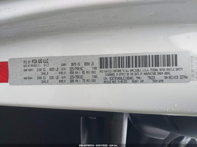 3C6TRVAG0JE103401 RAM Promaster 1500 Low Roof 136 Wb