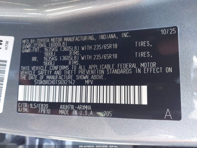 5TDKBRCH0TS692142 Toyota Highlander Hybrid Xle