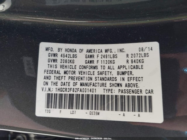 1HGCR3F82FA001401 Honda Accord Ex-l V-6