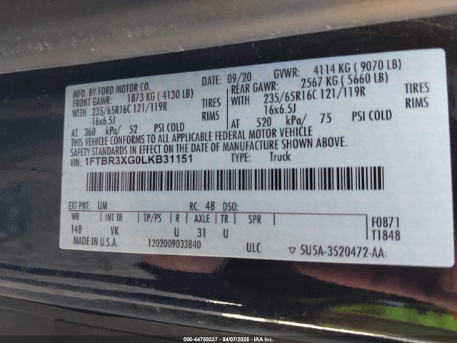 2020 FORD TRANSIT-250 CARGO VAN 1FTBR3XG0LKB31151 Photo 8