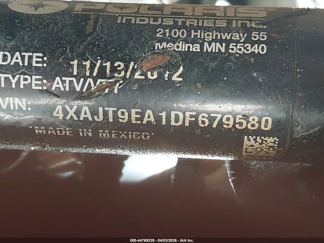 44769339 :رقم المزاد ، 4XAJT9EA1DF679580 vin ، 2013 Polaris Rzr 900 Xp Eps مزاد بيع