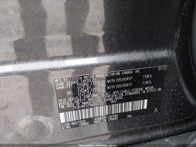 Aukcja sprzedaży 2023 Toyota Rav4 Le, vin: 2T3H1RFV7PW285762, numer aukcji: 44769359