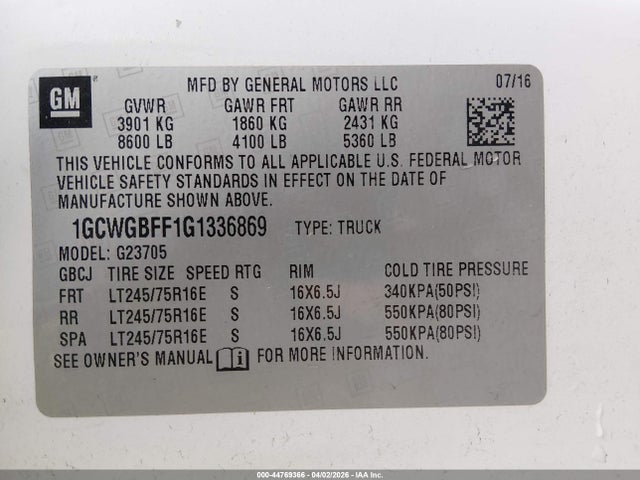 Chevrolet Express 2500 Work Van 2016 1GCWGBFF1G1336869 Image 9