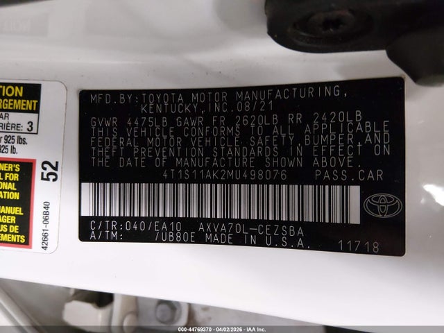4T1S11AK2MU498076 Toyota CAMRY SE