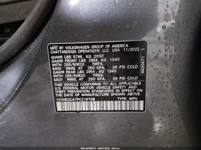 1V2HE2CA7PC210705 Volkswagen Atlas Cross Sport 3.6l V6 Se W/technology