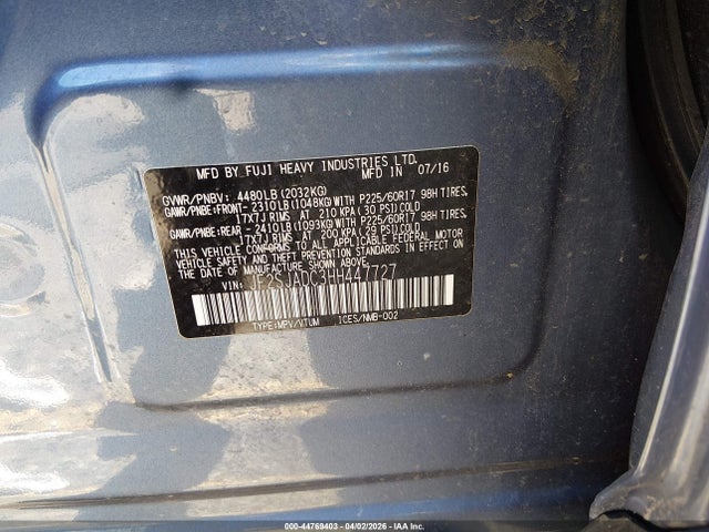44769403 :رقم المزاد ، JF2SJADC3HH447727 vin ، 2017 Subaru Forester 2.5i Premium مزاد بيع