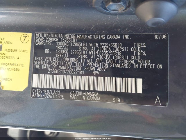 Продажа на аукционе авто 2007 Lexus Rx 350, vin: 2T2GK31U77C022181, номер лота: 44769456