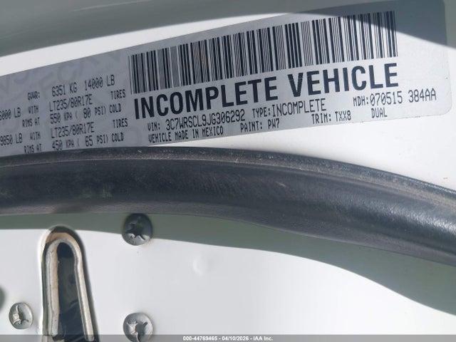 Aukcja sprzedaży 2018 Ram 3500 Chassis Tradesman/slt/laramie, vin: 3C7WRSCL9JG306292, numer aukcji: 44769465