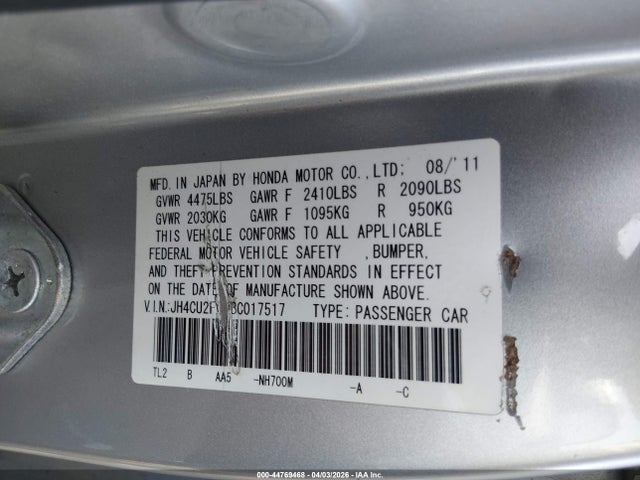 Продажа на аукционе авто 2011 Acura Tsx 2.4, vin: JH4CU2F69BC017517, номер лота: 44769468