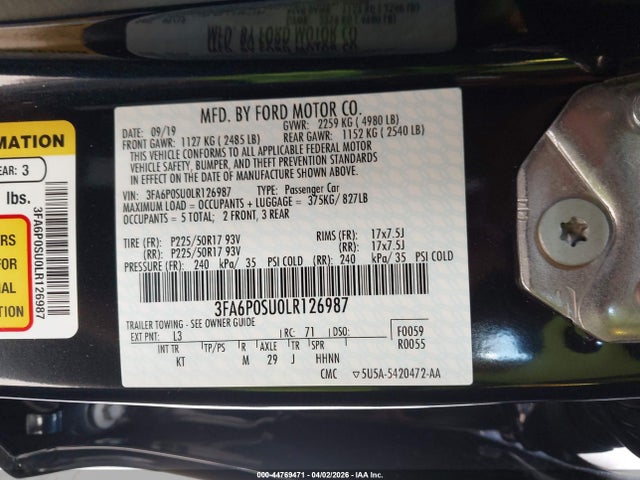 3FA6P0SU0LR126987 Ford Fusion Plug-in Hybrid Titanium