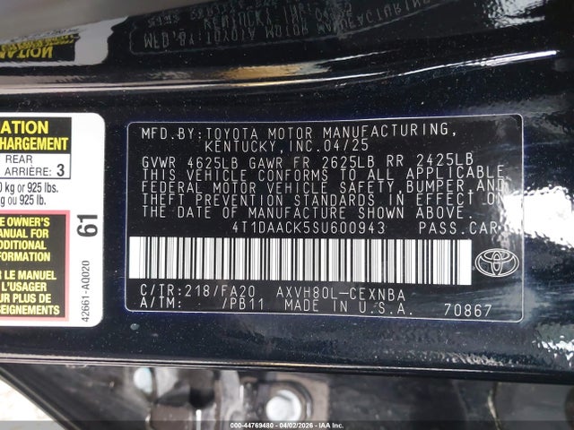 4T1DAACK5SU600943 Toyota CAMRY LE