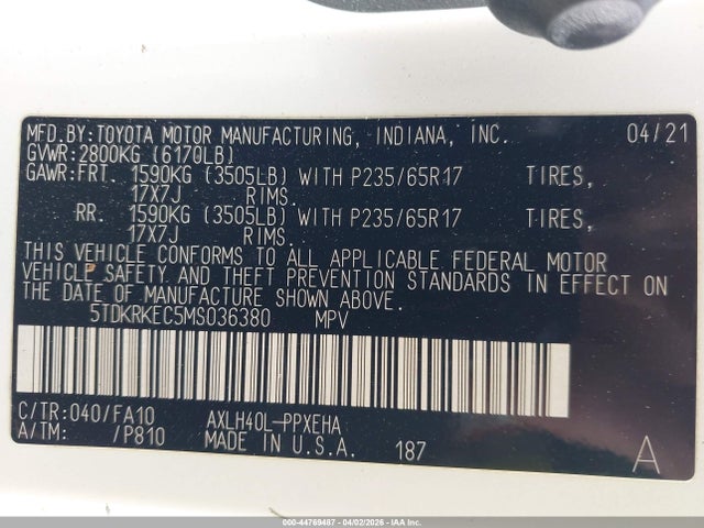 Toyota SIENNA LE 2021 5TDKRKEC5MS036380 Image 9