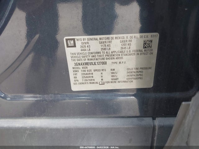 Aukcja sprzedaży 2018 Chevrolet Equinox Premier, vin: 3GNAXMEVXJL127068, numer aukcji: 44769508