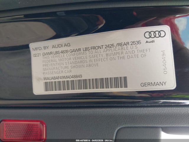 WAUABAF49MA048849 Audi A4 Premium 40 Tfsi Quattro S Tronic