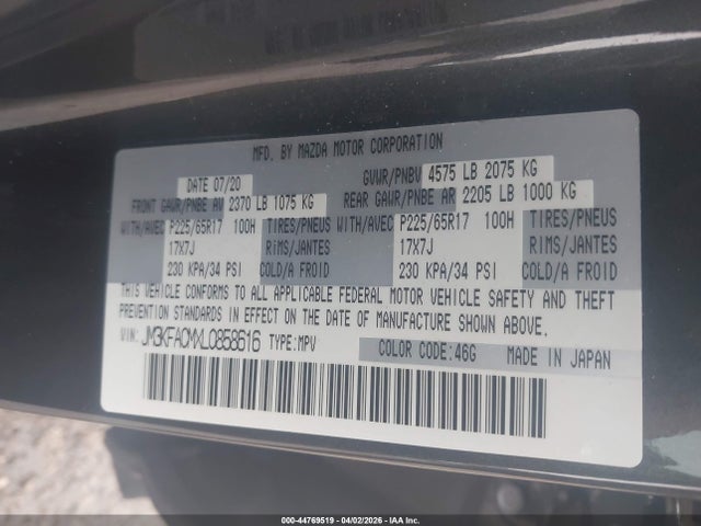 Aukcja sprzedaży 2020 Mazda Cx-5 Touring, vin: JM3KFACMXL0858616, numer aukcji: 44769519