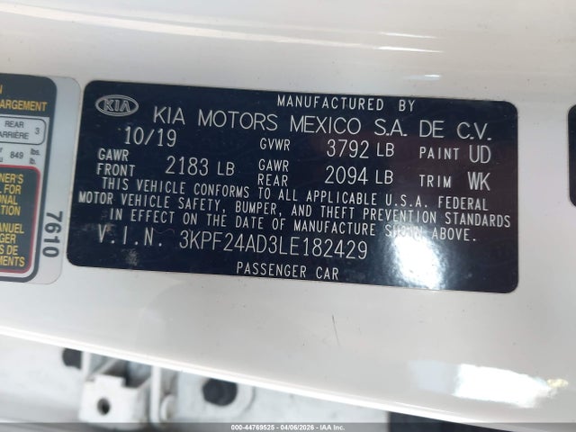 Продаж на аукціоні авто 2020 Kia Forte Lxs, vin: 3KPF24AD3LE182429, номер лоту: 44769525