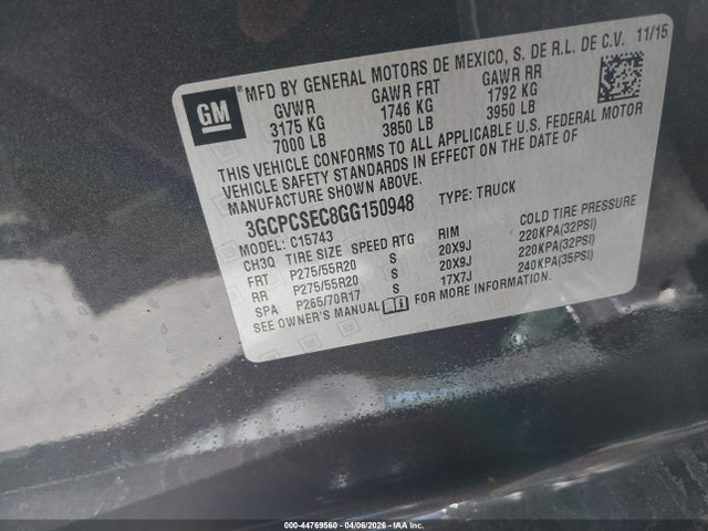 Chevrolet Silverado 1500 1lz 2016 3GCPCSEC8GG150948 Image 9