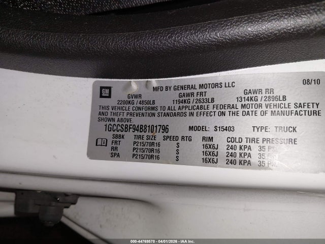 2011 Chevrolet Colorado Work Truck მანქანა იყიდება აუქციონზე, vin: 1GCCSBF94B8101796, აუქციონის ნომერი: 44769570