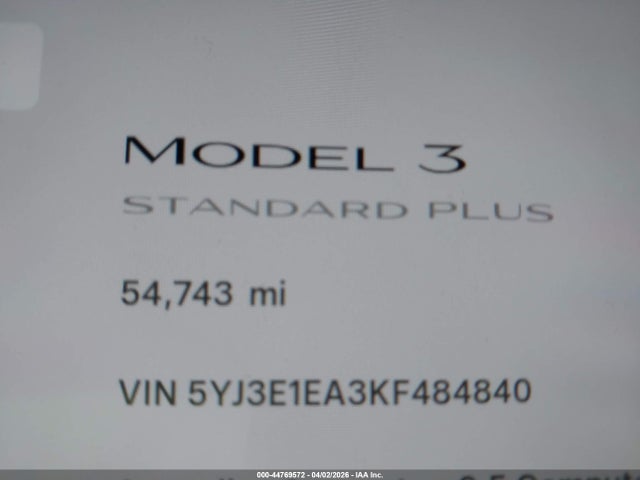 44769572 :رقم المزاد ، 5YJ3E1EA3KF484840 vin ، 2019 Tesla Model 3 مزاد بيع