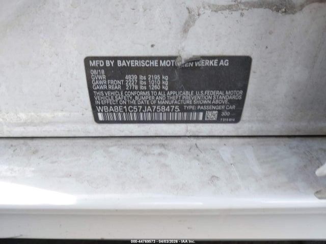 Продажа на аукционе авто 2018 Bmw 330e Iperformance, vin: WBA8E1C57JA758475, номер лота: 44769573