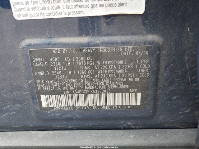 2010 SUBARU OUTBACK 4S4BRCGCXA3383036 Photo 8