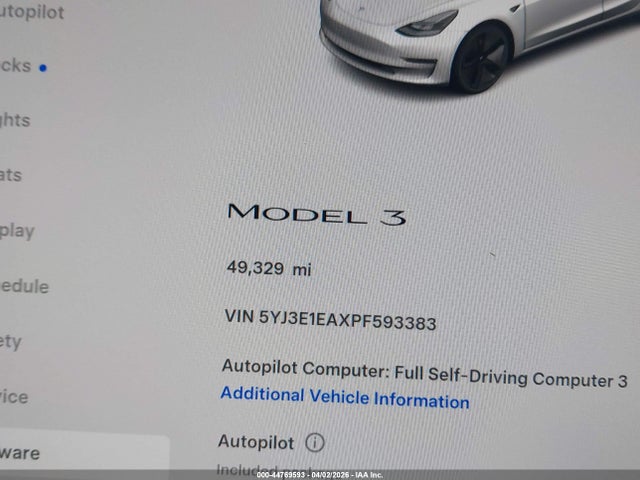 Продаж на аукціоні авто 2023 Tesla Model 3 Rear-wheel Drive, vin: 5YJ3E1EAXPF593383, номер лоту: 44769593