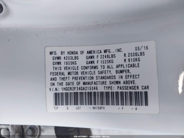 1HGCR2F34GA215046 Honda ACCORD LX