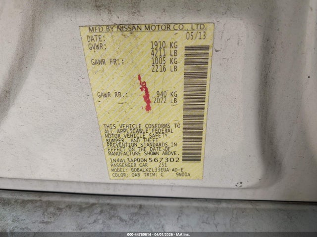 Aukcja sprzedaży 2013 Nissan Altima 2.5 Sl, vin: 1N4AL3AP0DN567302, numer aukcji: 44769614
