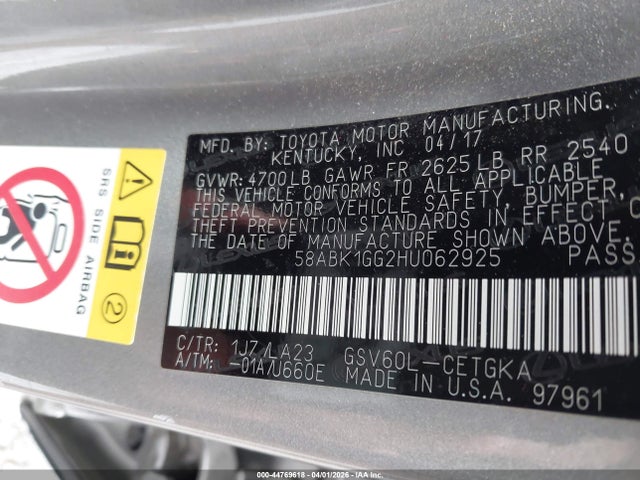 58ABK1GG2HU062925 Lexus ES 350