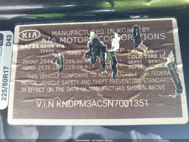 Продаж на аукціоні авто 2022 Kia Sportage Lx, vin: KNDPM3AC5N7001351, номер лоту: 44769622