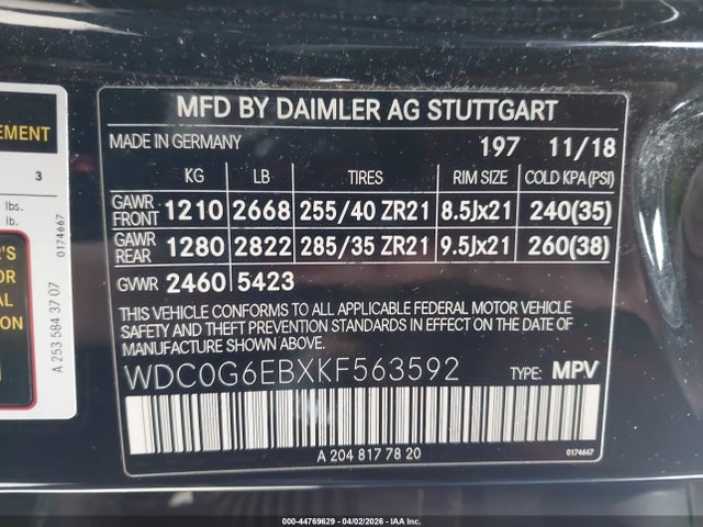 Aukcja sprzedaży 2019 Mercedes-benz Amg Glc 43 4matic, vin: WDC0G6EBXKF563592, numer aukcji: 44769629