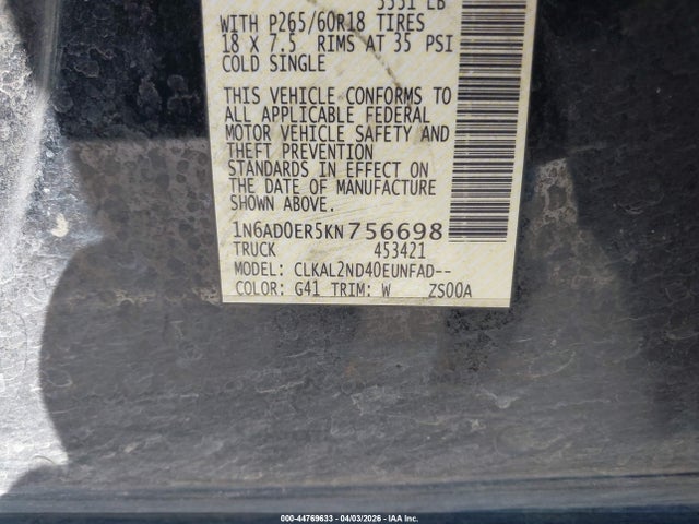 1N6AD0ER5KN756698 Nissan Frontier Sv
