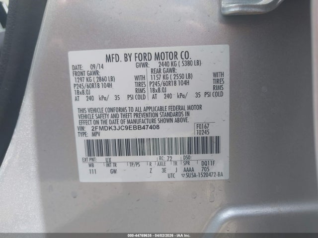 Ford EDGE SEL 2014 2FMDK3JC9EBB47408 Image 9
