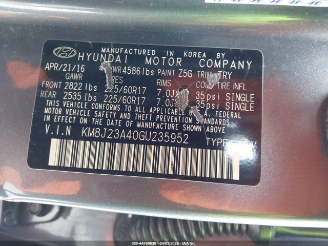 KM8J23A40GU235952 Hyundai TUCSON SE