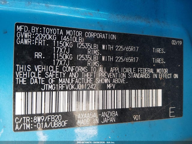 JTMG1RFV0KJ011242 Toyota RAV4 LE