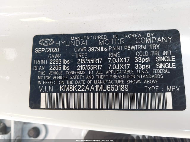 Продажа на аукционе авто 2021 Hyundai Kona Sel, vin: KM8K22AA1MU660189, номер лота: 44769679