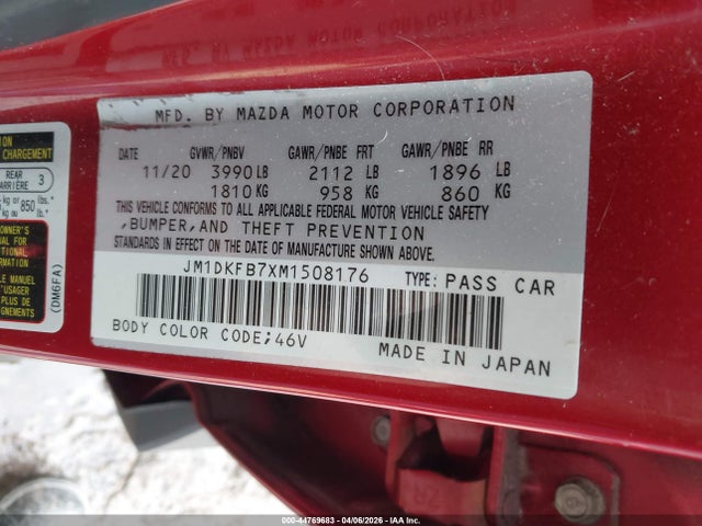 44769683 :رقم المزاد ، JM1DKFB7XM1508176 vin ، 2021 Mazda Cx-3 Sport مزاد بيع