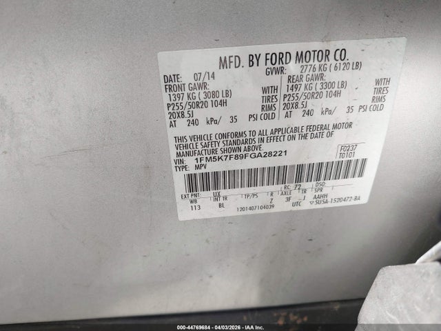 Ford Explorer Limited 2015 1FM5K7F89FGA28221 Image 9