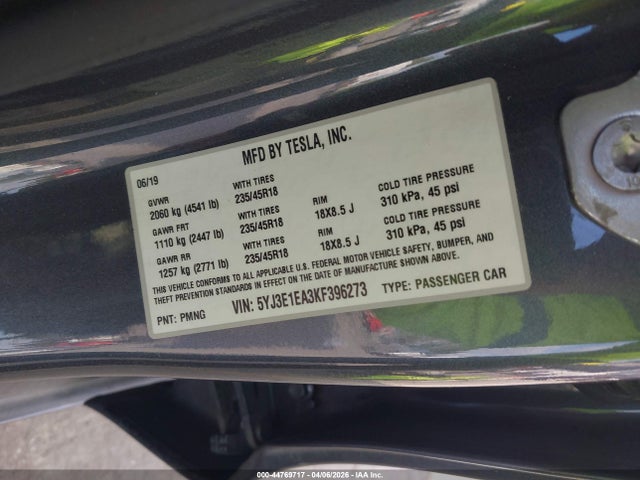 2019 TESLA MODEL 3 5YJ3E1EA3KF396273 Photo 8