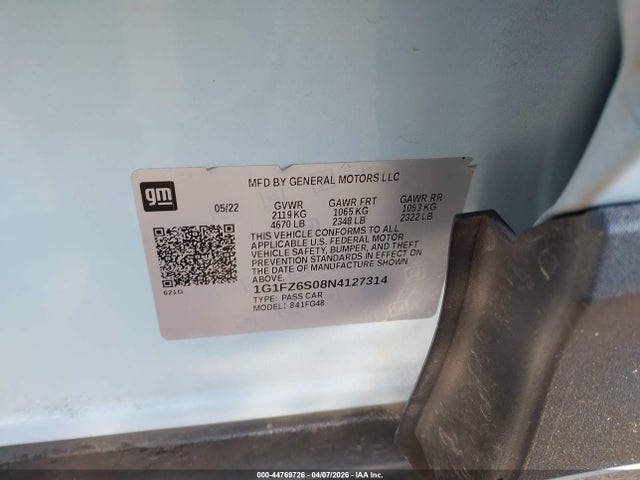 1G1FZ6S08N4127314 Chevrolet Bolt Euv Fwd Premier