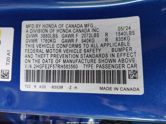 Honda Civic Sport 2024 2HGFE2F57RH583560 Image 9