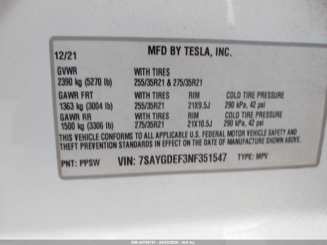 Продажа на аукционе авто 2022 Tesla Model Y Performance Dual Motor All-wheel Drive, vin: 7SAYGDEF3NF351547, номер лота: 44769741