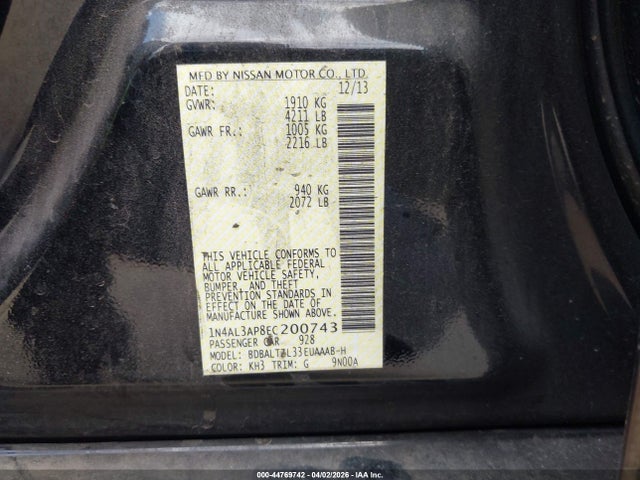 1N4AL3AP8EC200743 Nissan Altima 2.5 Sv