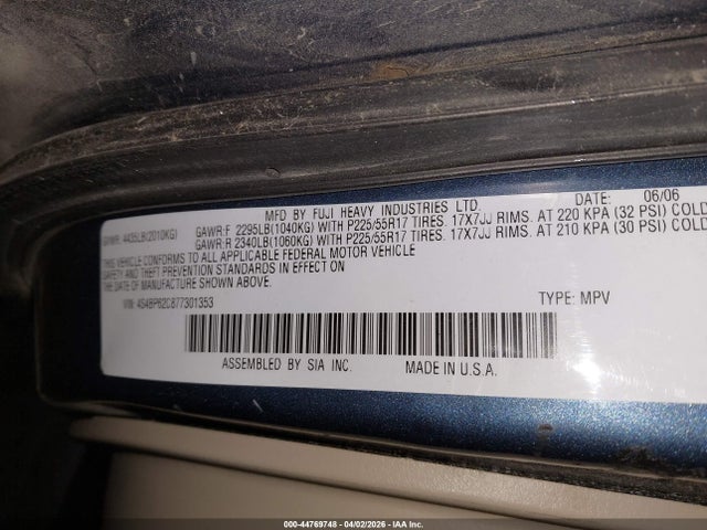 Aukcja sprzedaży 2007 Subaru Outback 2.5i Limited, vin: 4S4BP62C877301353, numer aukcji: 44769748