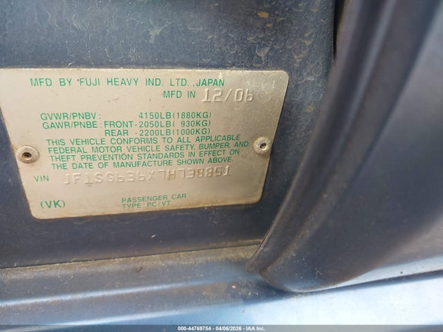 2007 Subaru Forester 2.5x მანქანა იყიდება აუქციონზე, vin: JF1SG636X7H738851, აუქციონის ნომერი: 44769754